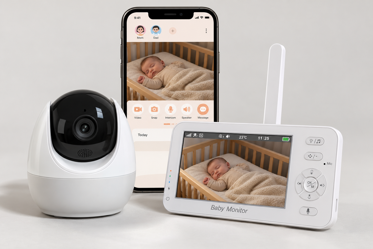 Babyphone Vidéo Connecté Double Mode – Écran 4,3″, Vision Nocturne & Détection de Mouvement