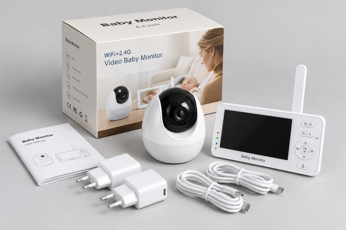 Babyphone Vidéo Connecté Double Mode – Écran 4,3″, Vision Nocturne & Détection de Mouvement