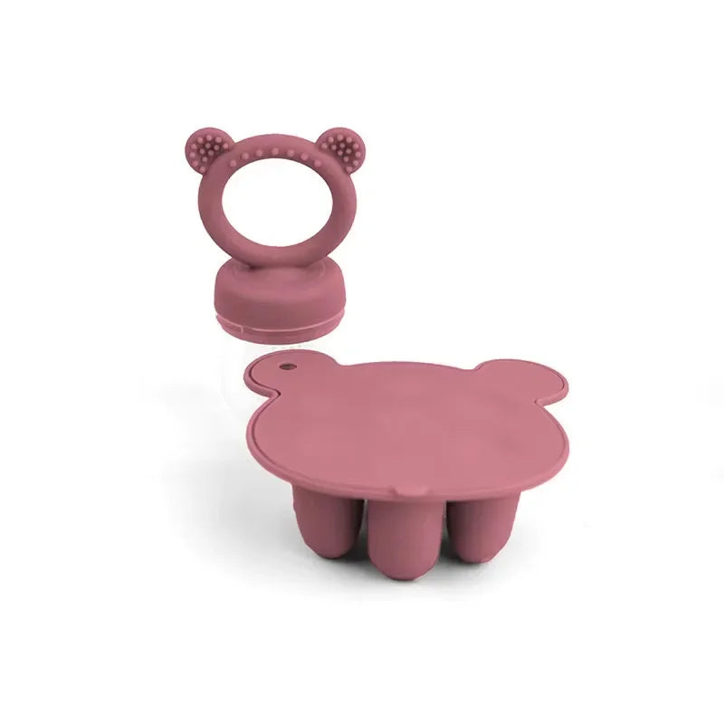 Set d'Éveil Alimentaire Ours : Grignoteuse & Moule en Silicone