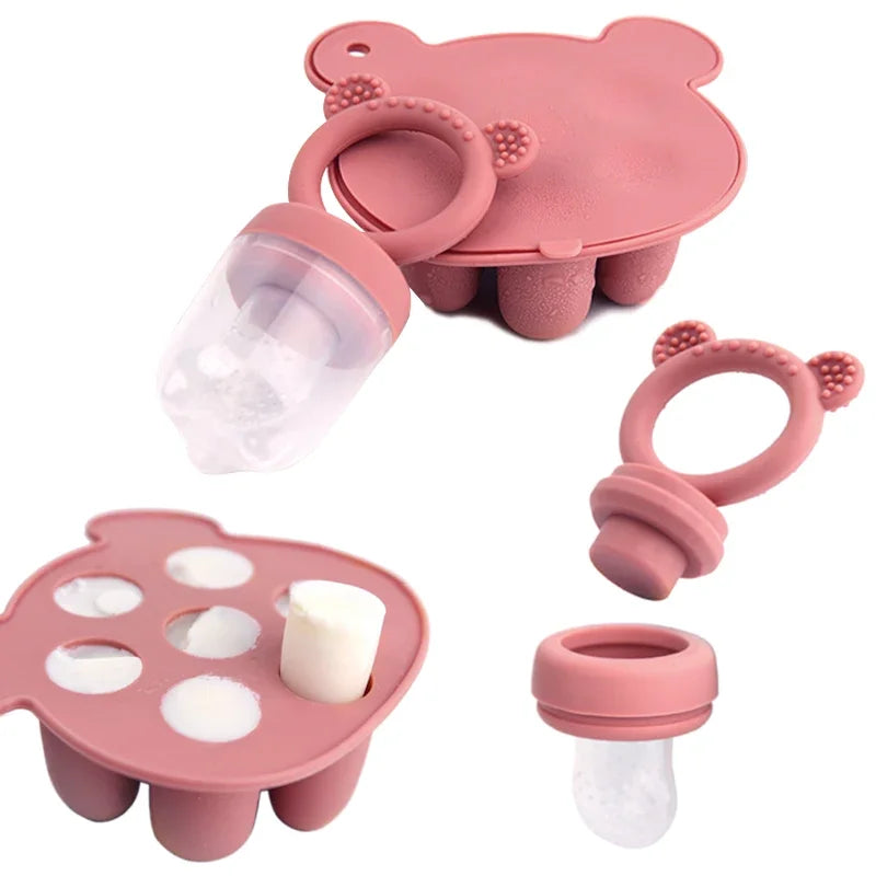 Set d'Éveil Alimentaire Ours : Grignoteuse & Moule en Silicone