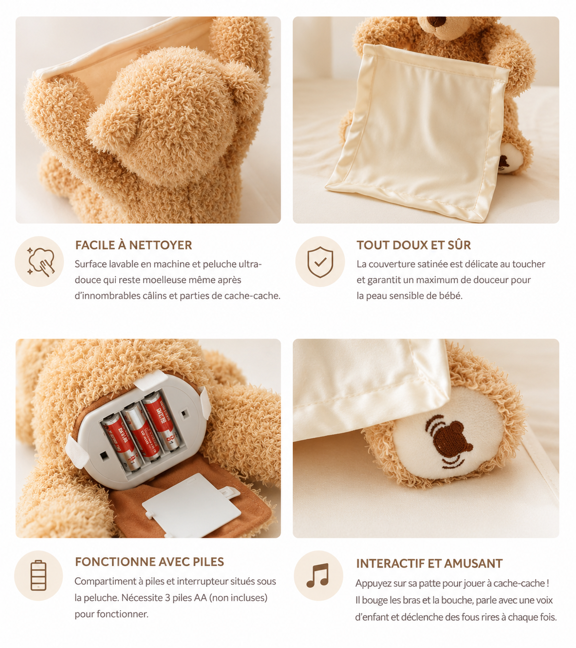 Peaky™ – La peluche interactive qui fait rire bébé 🐻
