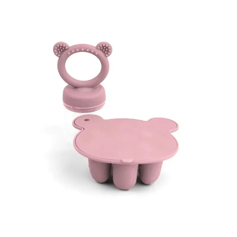 Set d'Éveil Alimentaire Ours : Grignoteuse & Moule en Silicone